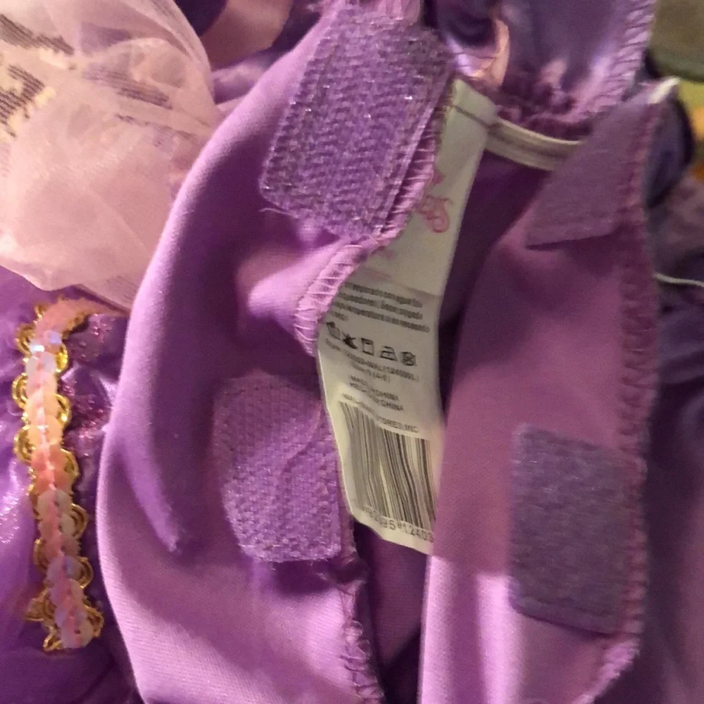 Disney Princess Rapunzel dress 4-6/purple w/ pink ribbon trim/sparkly overskirt